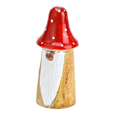 Gnomo agarico muscario in legno di mango, naturale/rosso/bianco (L/A/P) 5x13x5 cm