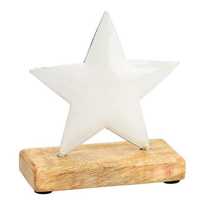 Stand star on mango wood base made of white metal (W/H/D) 11x10x5cm