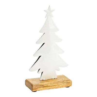 Aufsteller Tannenbaum auf Mangoholzsockel aus Metall weiß (B/H/T) 10x20x5cm