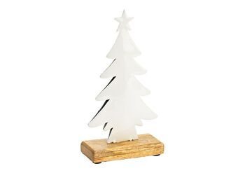 Pied de sapin de Noël sur socle en bois de manguier en métal blanc (L/H/P) 10x20x5cm