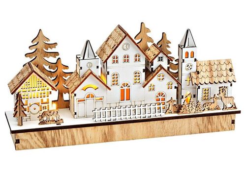 Winterszene mit LED aus Holz natur (B/H/T) 30x14x7cm