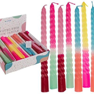 Candele affusolate attorcigliate, neon, in cera colorata, 8 volte, (L/A/P) 2x20x2 cm