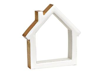 Support de maison en bois de manguier blanc (L/H/P) 14x15x2cm