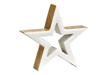Support étoile en bois de manguier blanc (L/H/P) 15x15x3cm
