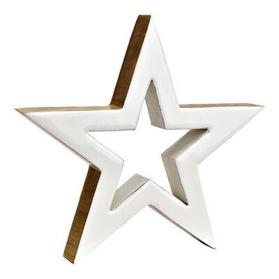 Aufsteller Stern aus Mangoholz weiß (B/H/T) 25x25x3cm
