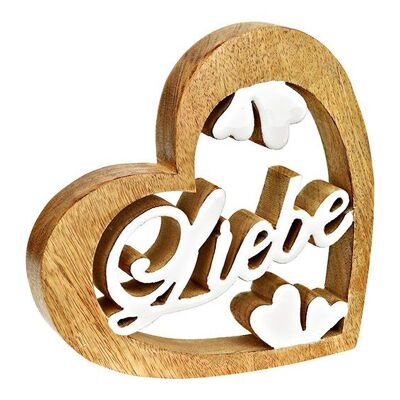 Aufsteller Herz, Liebe, aus Mangoholz natur, weiß (B/H/T) 20x20x2cm