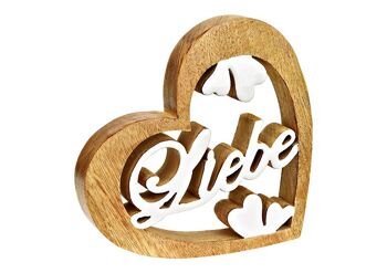 Support coeur, amour, en bois de manguier naturel, blanc (L/H/P) 20x20x2cm