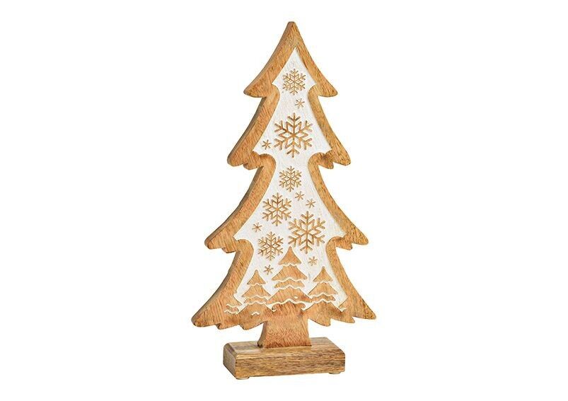 Supporto per albero di Natale, decorazioni con fiocchi di neve in legno di mango naturale, bianco (L/A/P) 17x32x5 cm