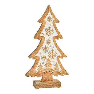 Supporto per albero di Natale, decorazioni con fiocchi di neve in legno di mango naturale, bianco (L/A/P) 17x32x5 cm