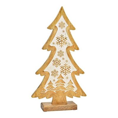 Supporto per albero di Natale, decorazioni con fiocchi di neve in legno di mango naturale, bianco (L/A/P) 23x42x6 cm