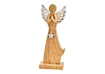 Support d'ange, avec ailes en métal, en bois de manguier naturel (L/H/P) 12x32x6cm