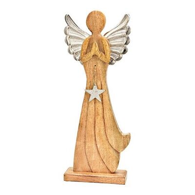 Supporto per angelo, con ali metalliche, in legno di mango naturale (L/A/P) 18x47x6 cm