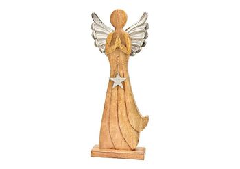 Support d'ange, avec ailes en métal, en bois de manguier naturel (L/H/P) 18x47x6cm