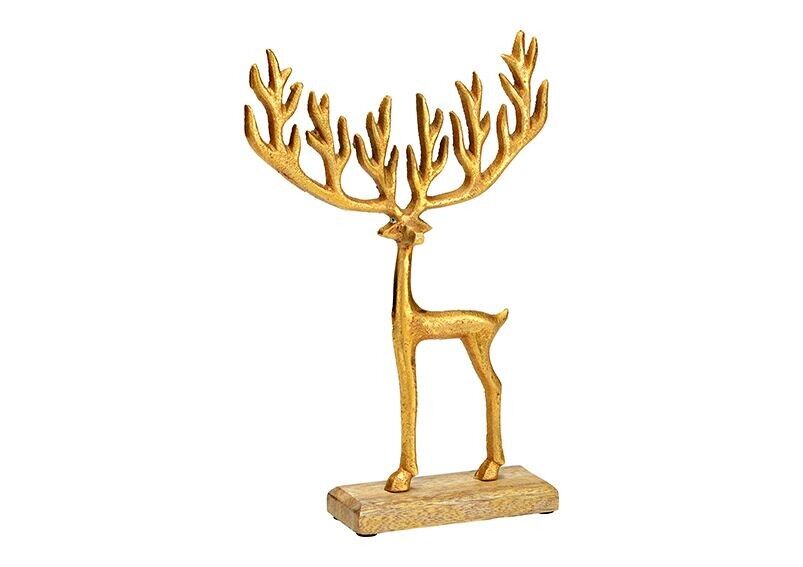 Supporto per alci su base in legno di mango, in metallo dorato (L/A/P) 19x28x5 cm