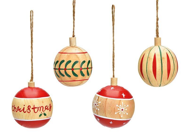 Palla per albero di Natale in legno, naturale, 6 volte, Ø 6 cm