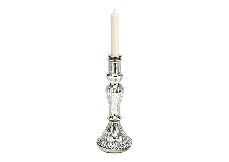 Kerzenhalter aus Glas silber (B/H/T) 10x28x10cm