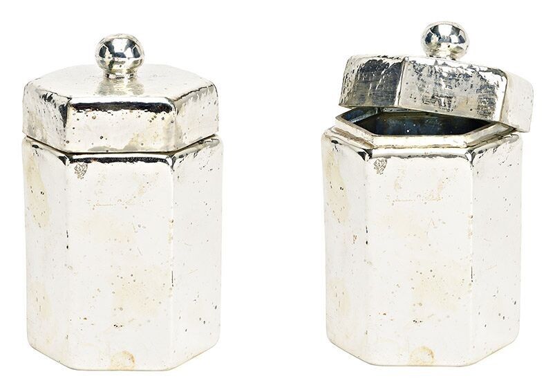 Deko Dose aus Glas silber (B/H/T) 10x17x10cm