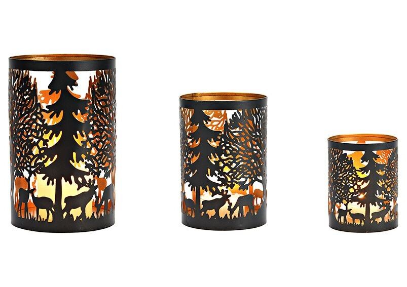 Lanterna, set scena invernale da 3, in metallo nero, oro (L/A/P) 8x10x8 cm, 10x15x10 cm, 13x20x13 cm