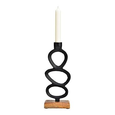 Kerzenhalter auf Mangoholz Sockel aus Metall schwarz (B/H/T) 10x25x5cm