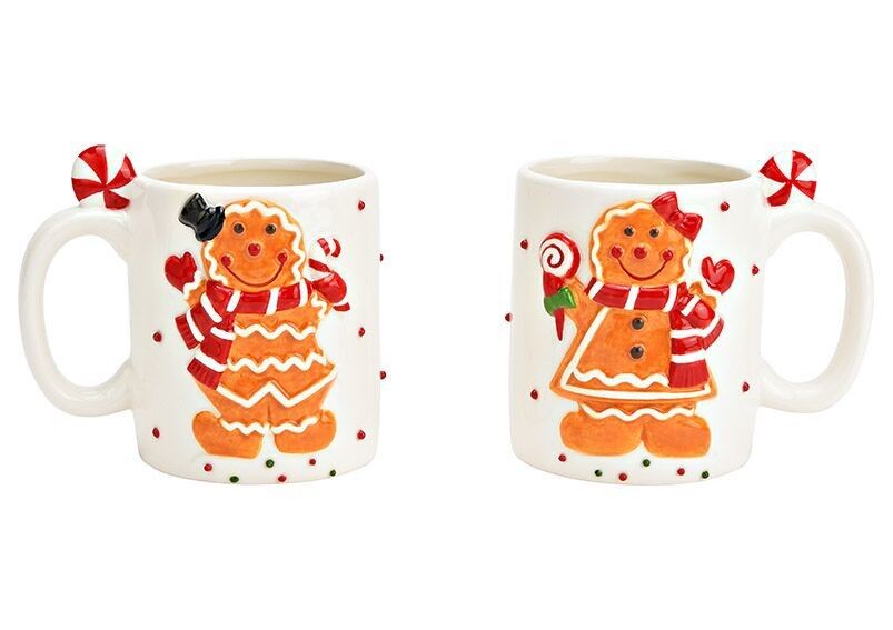 Tazza con pan di zenzero in ceramica bianca, 2 volte, (L/A/P) 12x11x8 cm 350 ml