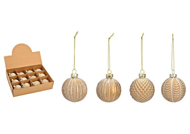Palla di Natale in vetro, 4 volte, champagne Ø6cm