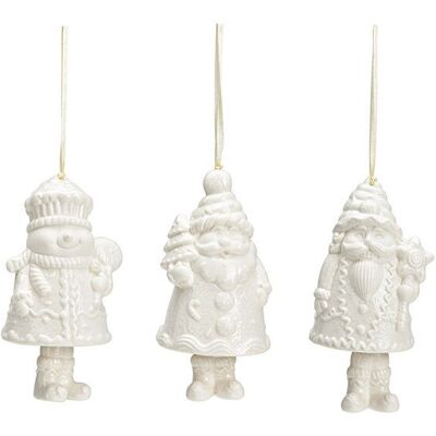 Appendiabiti Babbo Natale, pupazzo di neve in porcellana bianca, 3 volte, (L/A/P) 7x10x6 cm