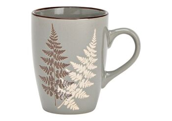 Mug décor feuille, en grès gris (L/H/P) 12x10x8cm 360ml
