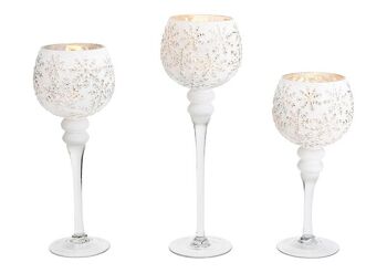 Set de lanternes gobelet décor flocon de neige, lot de 3, en verre blanc (H) 30/35/40cm Ø13cm