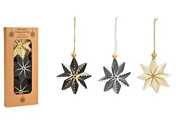 Cintres de Noël étoile en papier/carton, lot de 6, noir/blanc/argent (L/H/P) 10x10x1cm