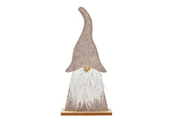 Nain debout sur socle en bois en textile beige (L/H/P) 22x46x7cm