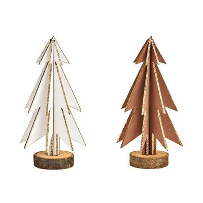 Soporte para árbol de Navidad de madera, marrón, blanco, doble, (An/Al/Pr) 9x18x9cm