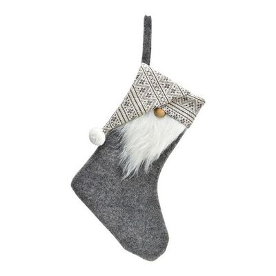 Gnomo calcetín navideño de tela gris (ancho/alto) 25x36cm