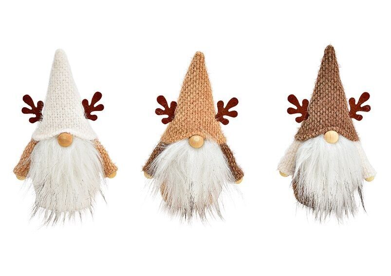 Gnomi in tessuto marrone, marrone chiaro, bianco 3 volte, (L/A/P) 10x16x6 cm