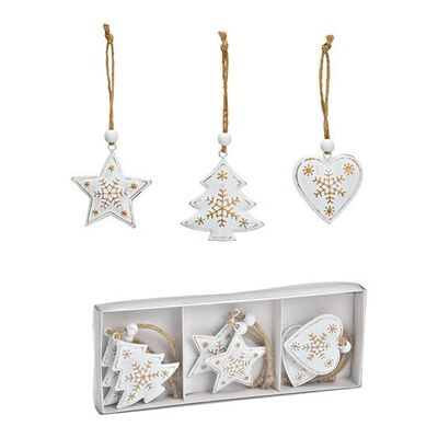 Cintres de Noël coeur étoile sapin en métal, lot de 6, blanc Ø5cm