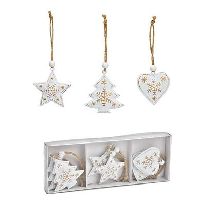 Perchas navideñas corazón estrella árbol de metal, juego de 6, blanco Ø5cm