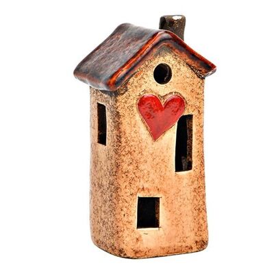 Casa con corazón de cerámica marrón (An/Al/Pr) 6x10x4cm