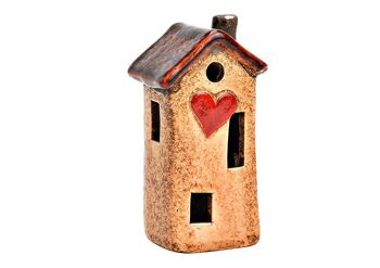 Maison avec coeur en céramique marron (L/H/P) 6x10x4cm