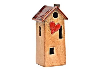 Maison avec coeur en céramique marron (L/H/P) 8x17x6cm