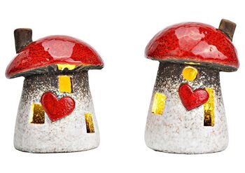 Champignon décoratif en céramique avec LED, rouge-blanc, 2 fois, (L/H/P) 8x11x8 cm