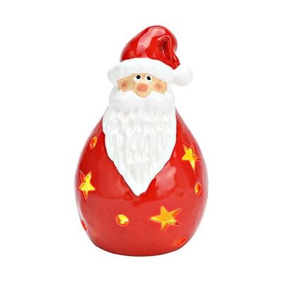 Babbo Natale con LED in ceramica rosso, bianco (L/A/P) 10x17x10 cm