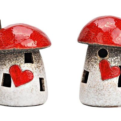 Casetta per funghi decorativa in ceramica, rosso-bianco, 2 volte, (L/A/P) 10x15x10 cm