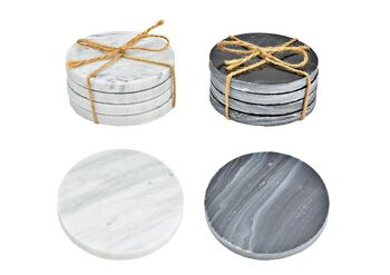 Dessous de verre ronds en marbre, lot de 4, gris, noir, 2 volets, Ø10cm