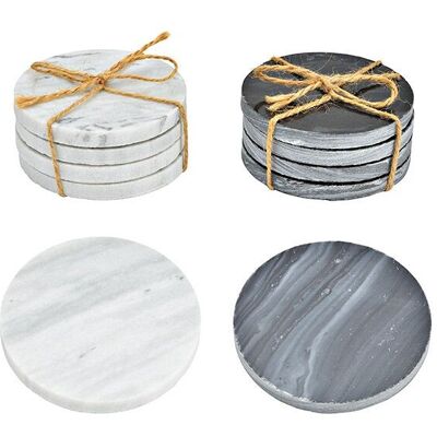 Dessous de verre ronds en marbre, lot de 4, gris, noir, 2 volets, Ø10cm