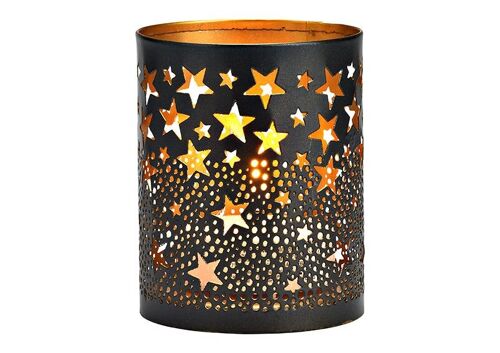 Windlicht Sterne aus Metall schwarz (B/H/T) 8x10x8cm