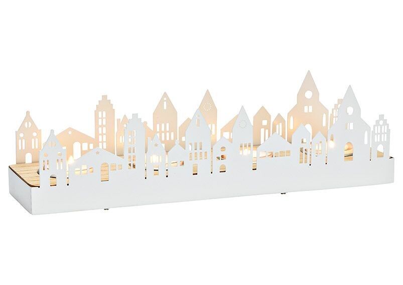 Teelichthalter 4er Haus aus Metall weiß (B/H/T) 19x8x8cm