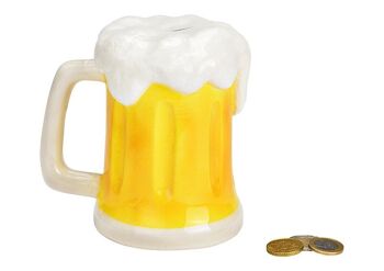 Tirelire chope à bière en céramique jaune (L/H/P) 14x14x11cm