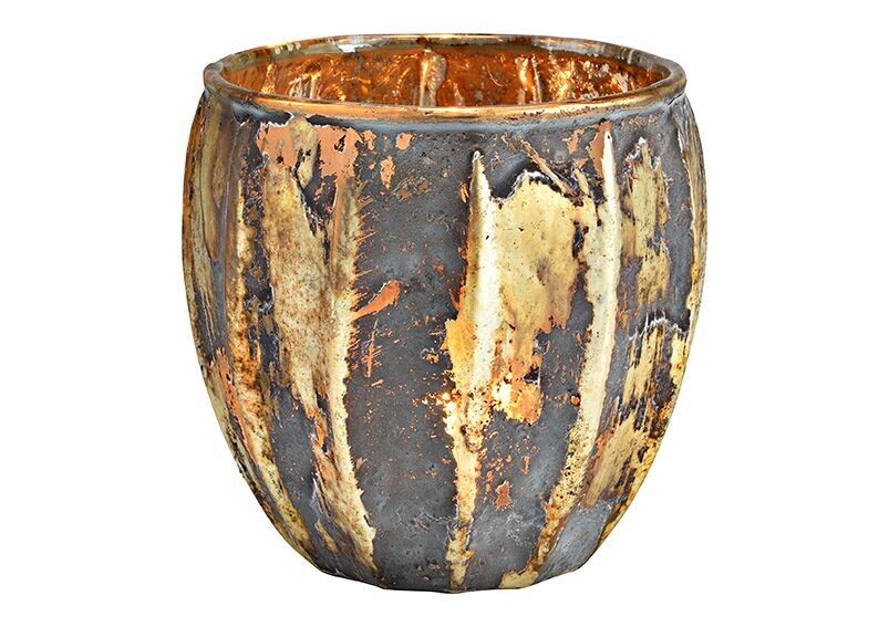 Windlicht aus Glas antik gold (B/H/T) 11x11x11cm