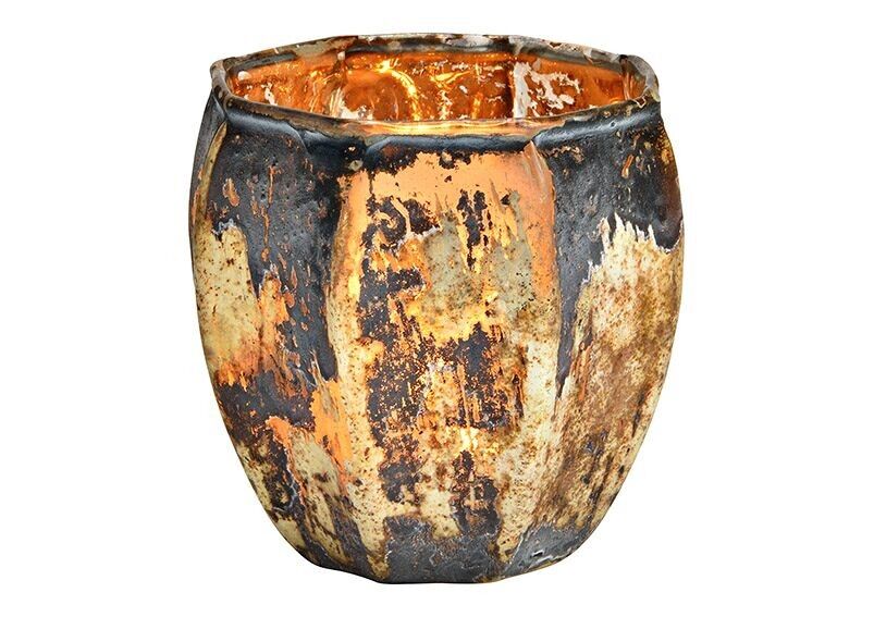 Windlicht aus Glas antik gold (B/H/T) 8x8x8cm