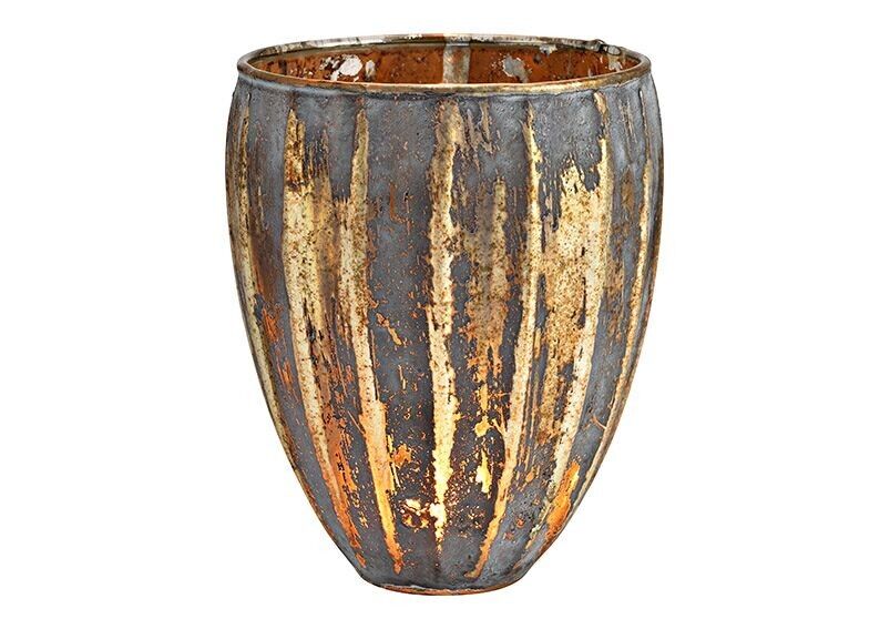 Windlicht aus Glas antik gold (B/H/T) 13x18x13cm