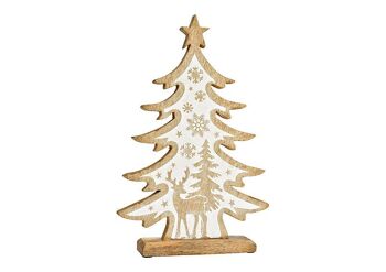 Support pour sapin de Noël en bois de manguier naturel, blanc (L/H/P) 28x41x5cm